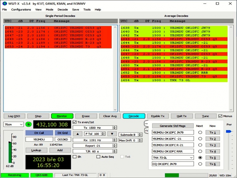První OK - YB v pásmu 432 MHz